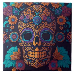 Painted skeletons ceramic tile