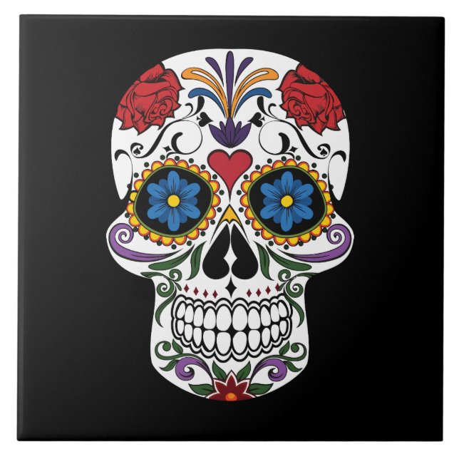 Painted Skull Design Ceramic Tile (Front)