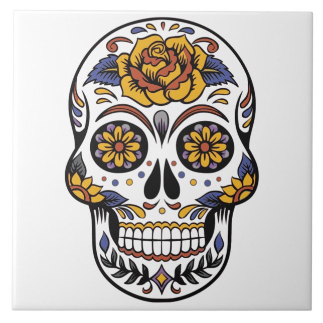 Painted Skull Design Ceramic Tile (Front)