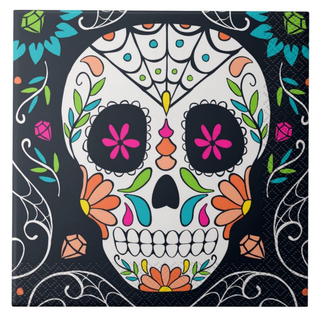 Painted Skull Design Ceramic Tile (Front)