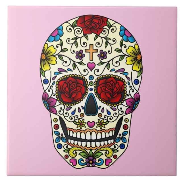 Painted Skull Design Ceramic Tile (Front)