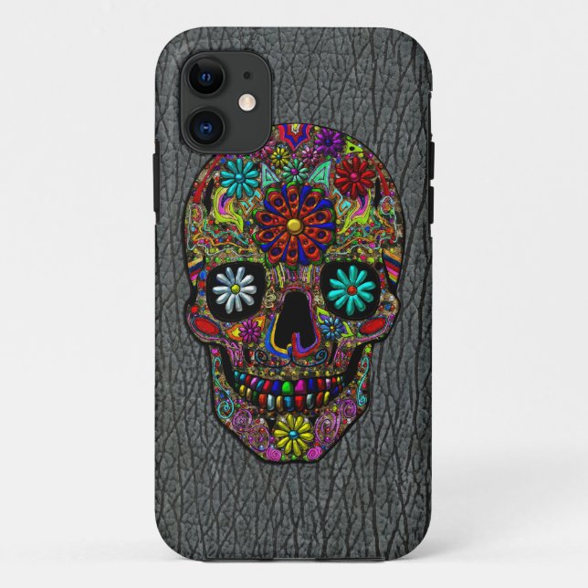 Painted Skull Floral Art Case-Mate iPhone Case (Back)