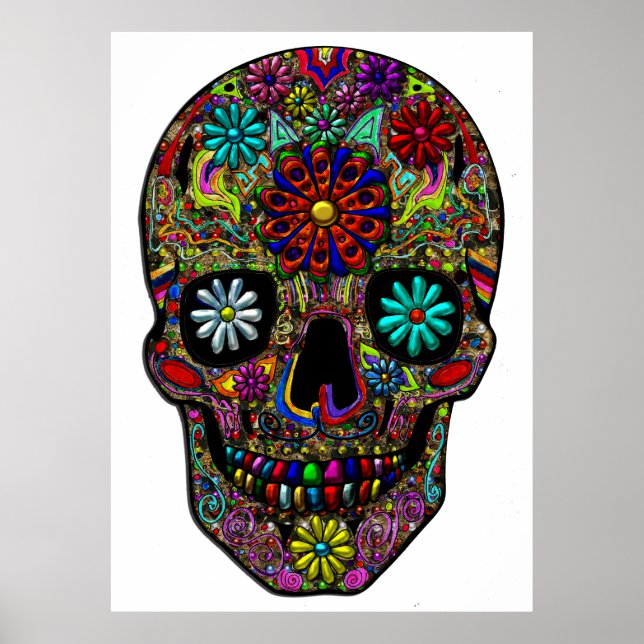 Painted Skull Floral Art Poster (Front)