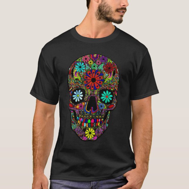 Painted Skull with Floral Design T-Shirt (Front)