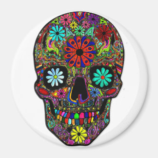 Painted Skull with Flowers Magnet