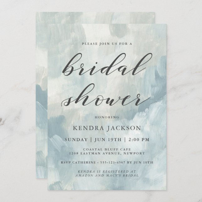 Painted Sky Abstract Brushstrokes Bridal Shower Invitation (Front/Back)