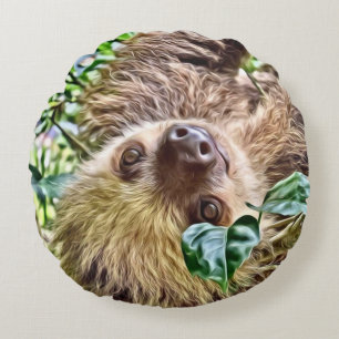 painted Sloth Round Cushion