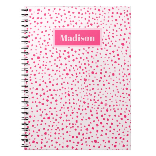 Painted Smudge Dots Preppy Hot Pink Personalised Notebook (Front)