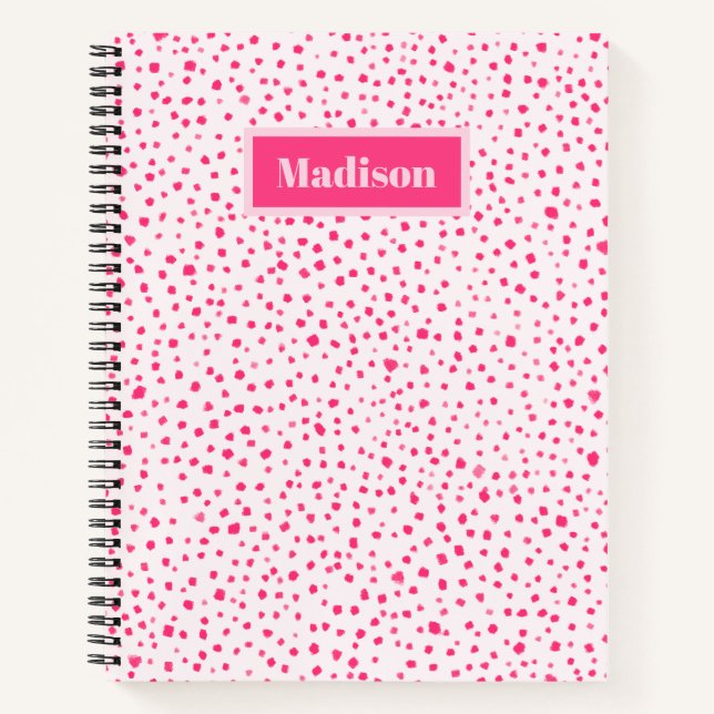 Painted Smudge Dots Preppy Hot Pink Personalised Notebook (Front)
