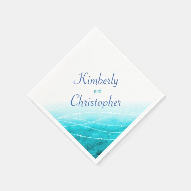 Painted sparkle seas blue water white paper napkin (Corner)
