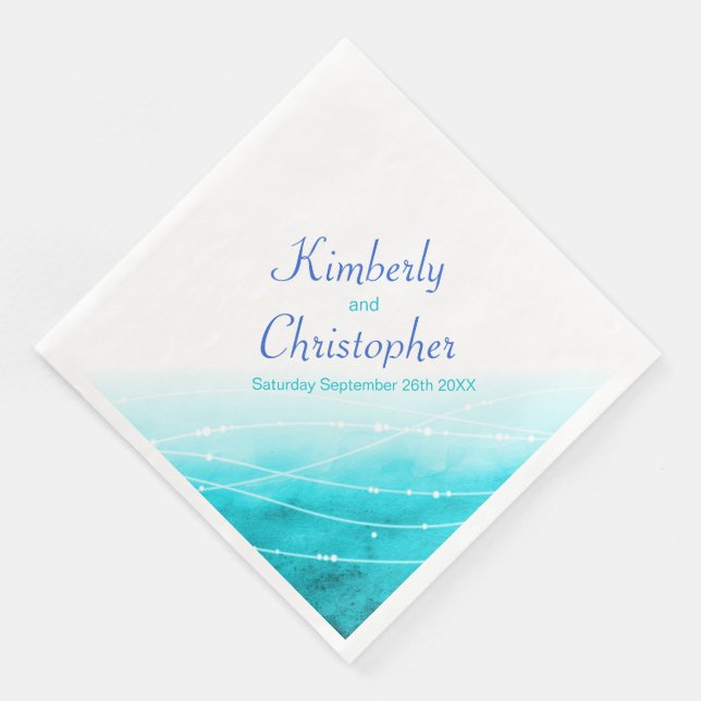 Painted sparkle seas blue water white paper napkin (Corner)
