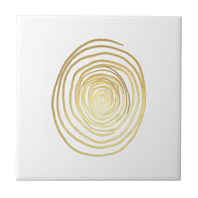 Painted Spiral Swirl in Faux Sparkly Gold Ceramic Tile (Front)