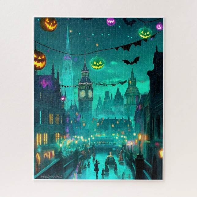 PAINTED SPOOKY HALLOWEEN SCENE C1900 JIGSAW PUZZLE (Vertical)