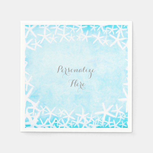 Painted Starfish Aqua Blue Custom Party Napkin (Front)