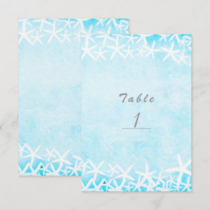 Painted Starfish Aqua Blue Party Table Number Card