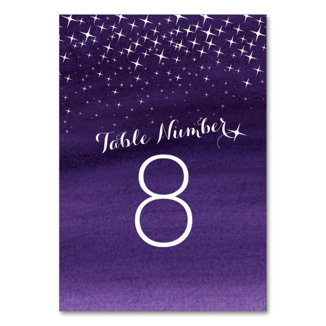 Painted stars purple sky Wedding table numbers (Front)