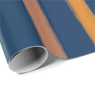 Painted Stripe Pattern Navy Blue, Brown & Orange Wrapping Paper