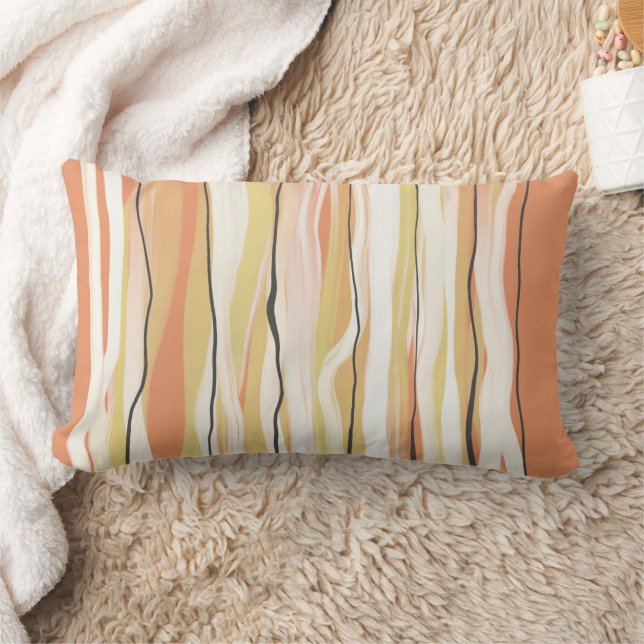 painted stripes and lines orange and cream modern  lumbar cushion (Blanket)