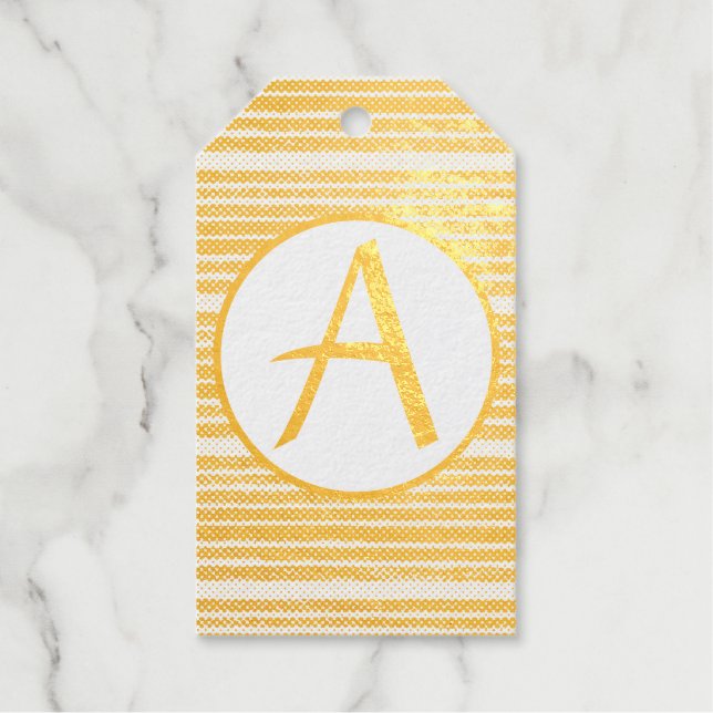 PAINTED STRIPES GOLD Foil Gift Tag  DIY INITIAL (Front)