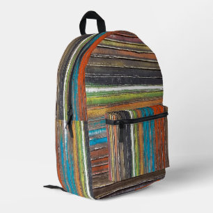 Painted Stripes On Old Wood Printed Backpack