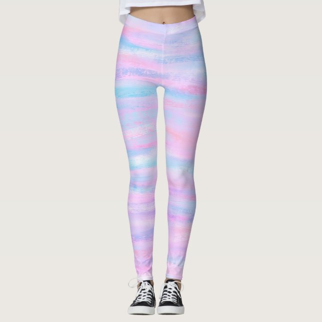 Painted Stripes Turquoise Pink Purple Leggings (Front)
