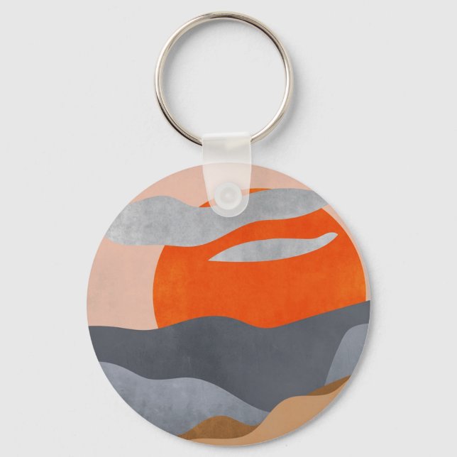 Painted Sun, clouds and water Key Ring (Front)