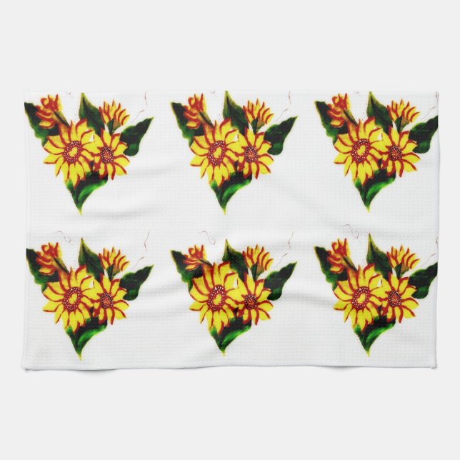 Painted Sun Flowers Tea Towel (Horizontal)