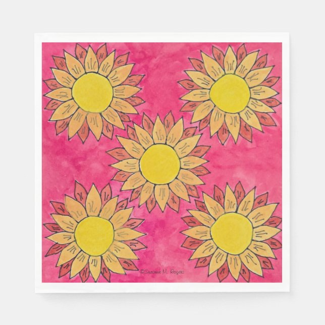 Painted Sunflower Blooms Party Napkins (Front)