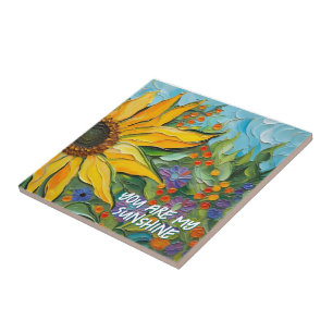 Painted Sunflower  Ceramic Tile