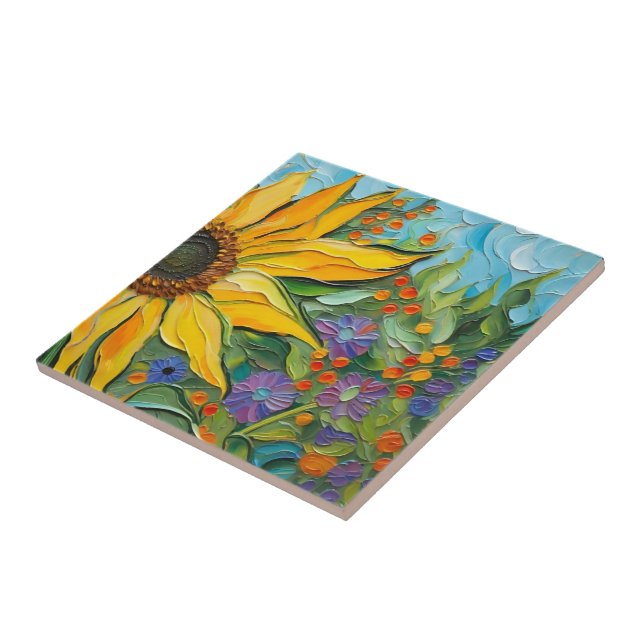 Painted Sunflower  Ceramic Tile (Side)