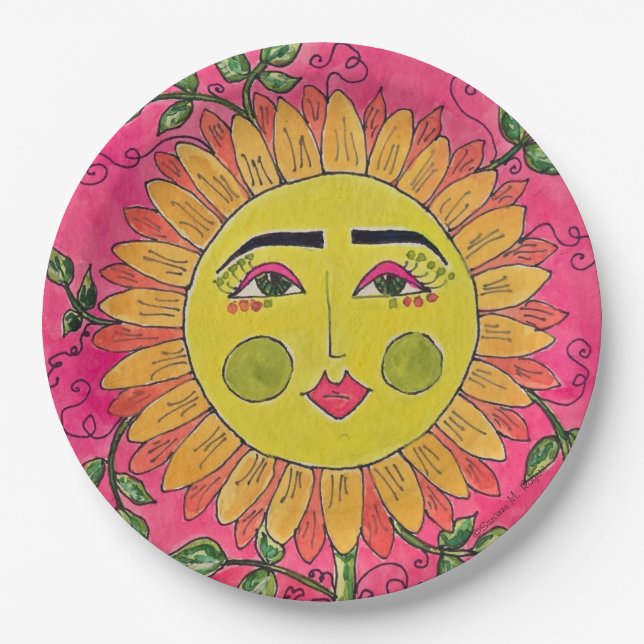 Painted Sunflower Flower Girl Paper Plates (Front)