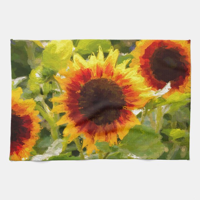 Painted Sunflower. Tea Towel (Horizontal)
