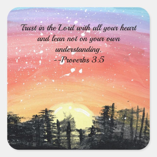 Painted Sunset with inspirational verse. Square Sticker (Front)