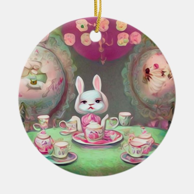Painted Tea Party Ceramic Ornament (Front)