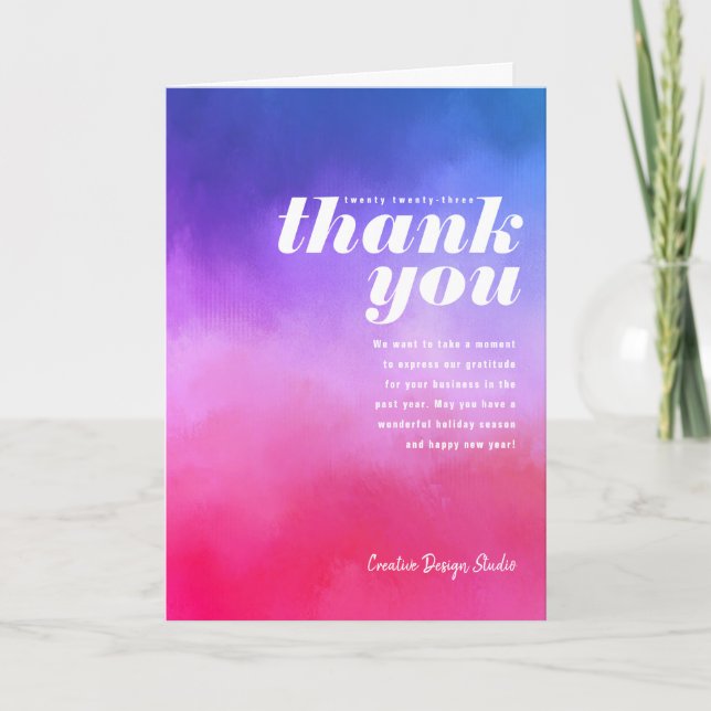  Painted Thank You Pink Purple Folded Business Holiday Card (Front)