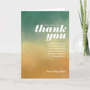 Painted Thank You Turquoise Gold Folded Business Holiday Card