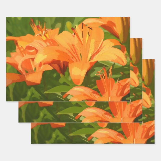 Painted Tiger Lily Wrapping Paper Sheet (Set)