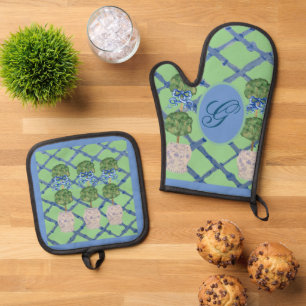 Painted Topiary Chinoiserie Ginger Jars Jar Oven Mitt & Pot Holder Set