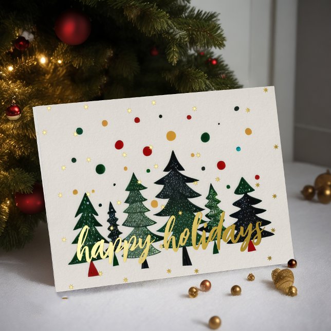 Painted Trees Happy Hoildays Foil Holiday Card (Creator Uploaded)