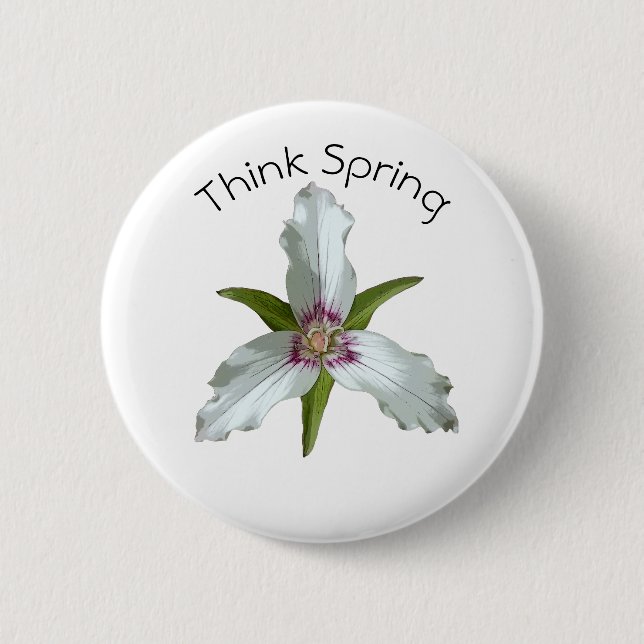 Painted Trillium Spring Wildflower Pin Button (Front)
