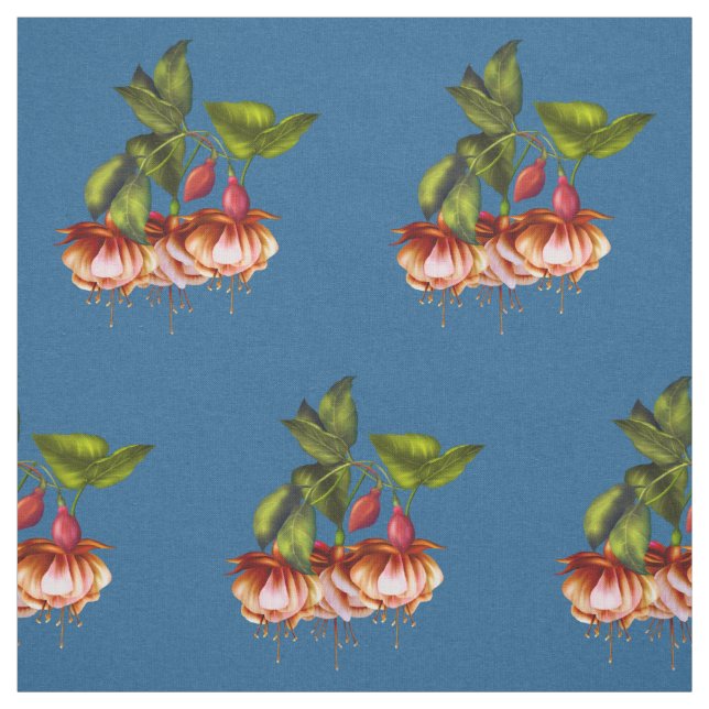 Painted Tropical Fuchsias & Hummingbird Fabric (Swatch)