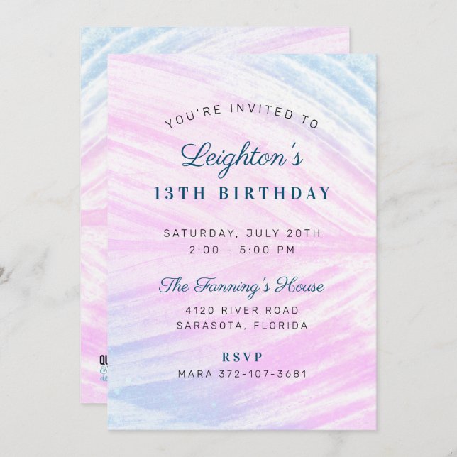 Painted Tropical Leaf Birthday Invitation (Front/Back)