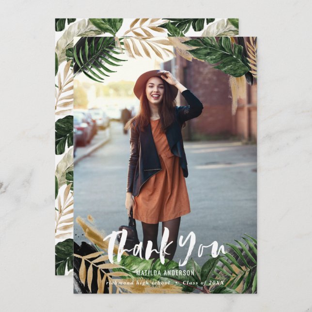 Painted tropical photo graduation thank you (Front/Back)