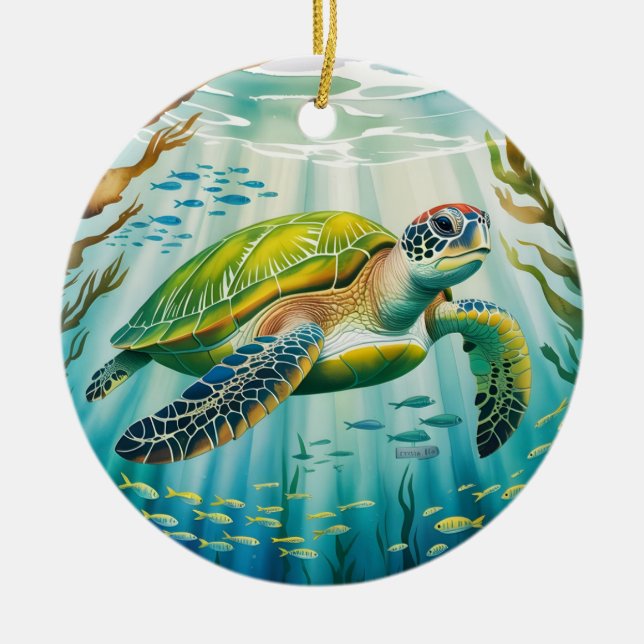 Painted Turtle Ceramic Ornament (Front)