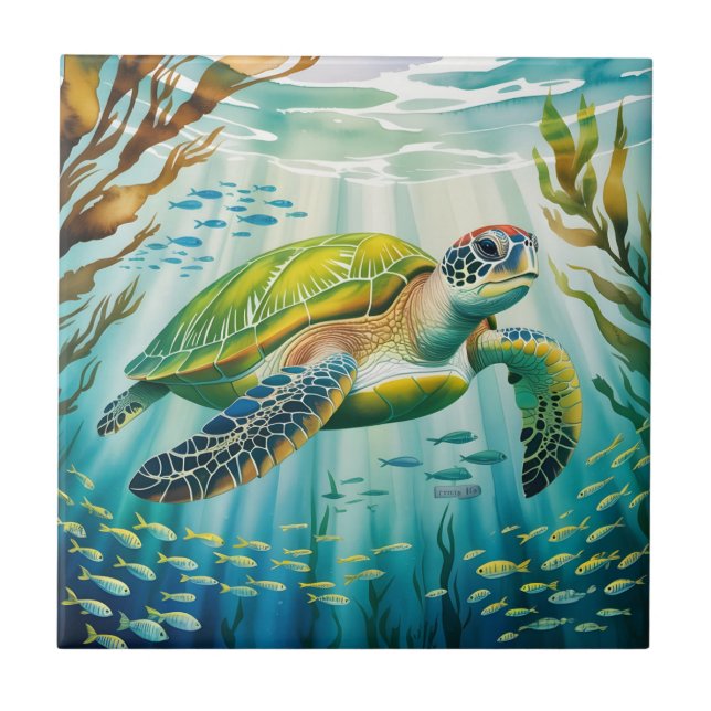 Painted Turtle Ceramic Tile (Front)