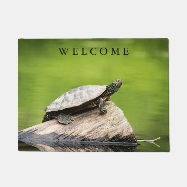 Painted Turtle on a log Doormat (Front)