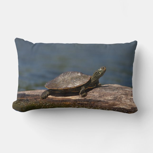 Painted turtle on a log lumbar cushion (Front)