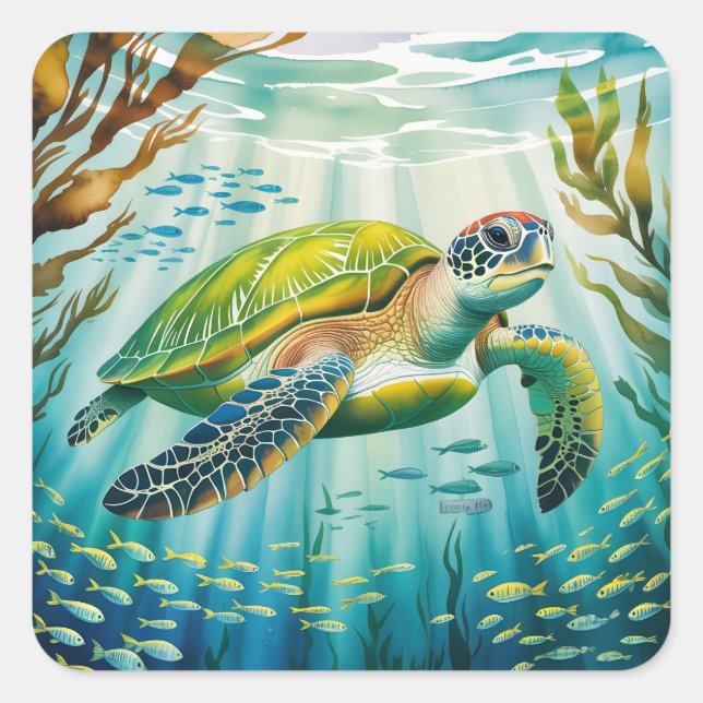 Painted Turtle Square Sticker (Front)