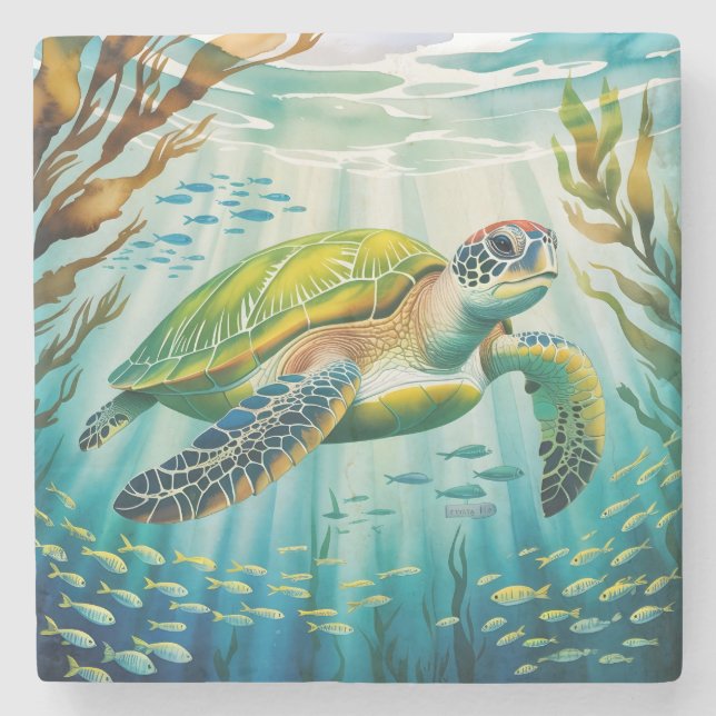 Painted Turtle Stone Coaster (Front)