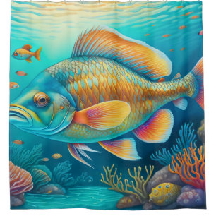 Painted Underwater Reef Scene Fish Coral Shower Curtain